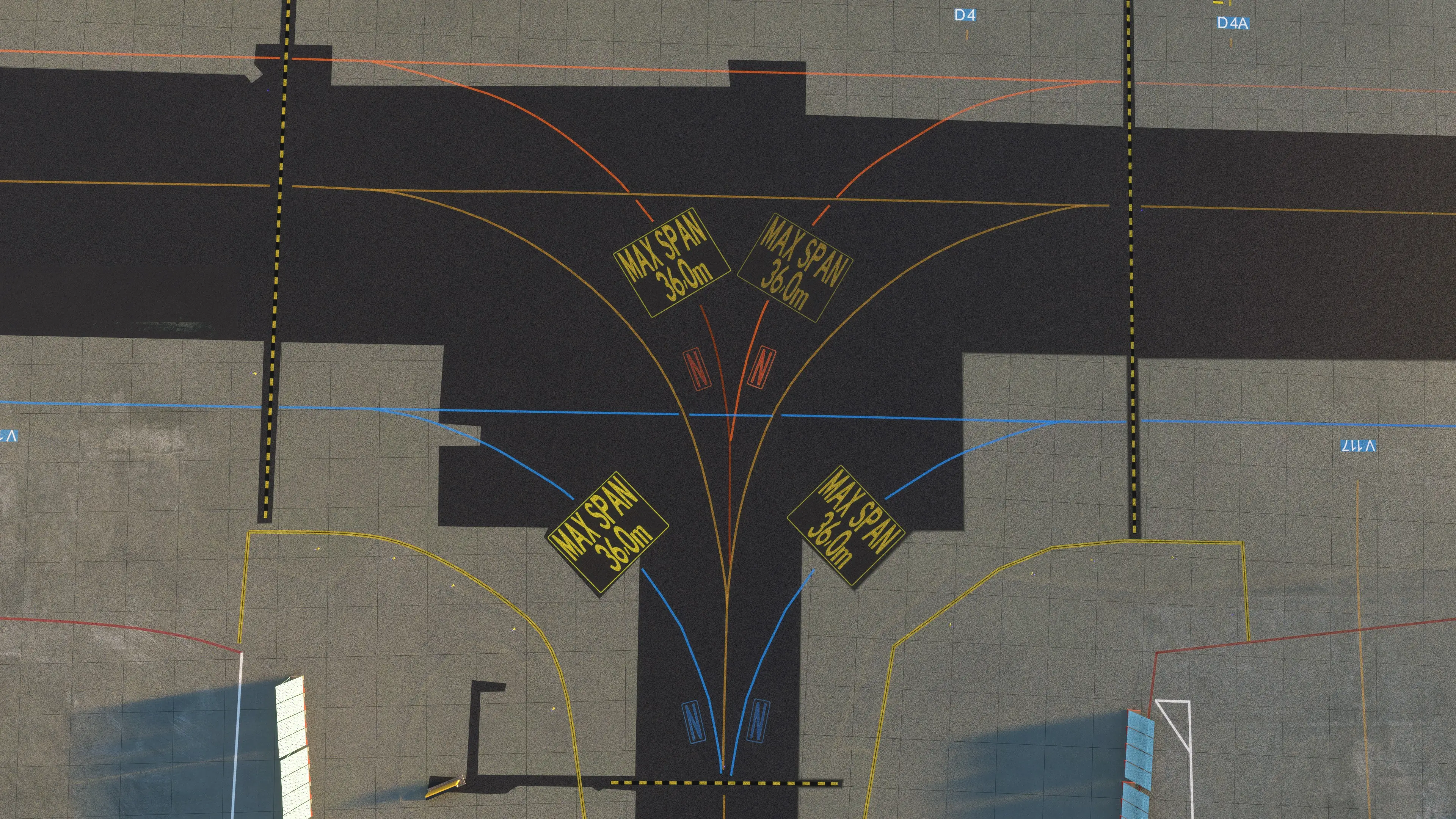 Birds eye view of some ground markings at taxiway N